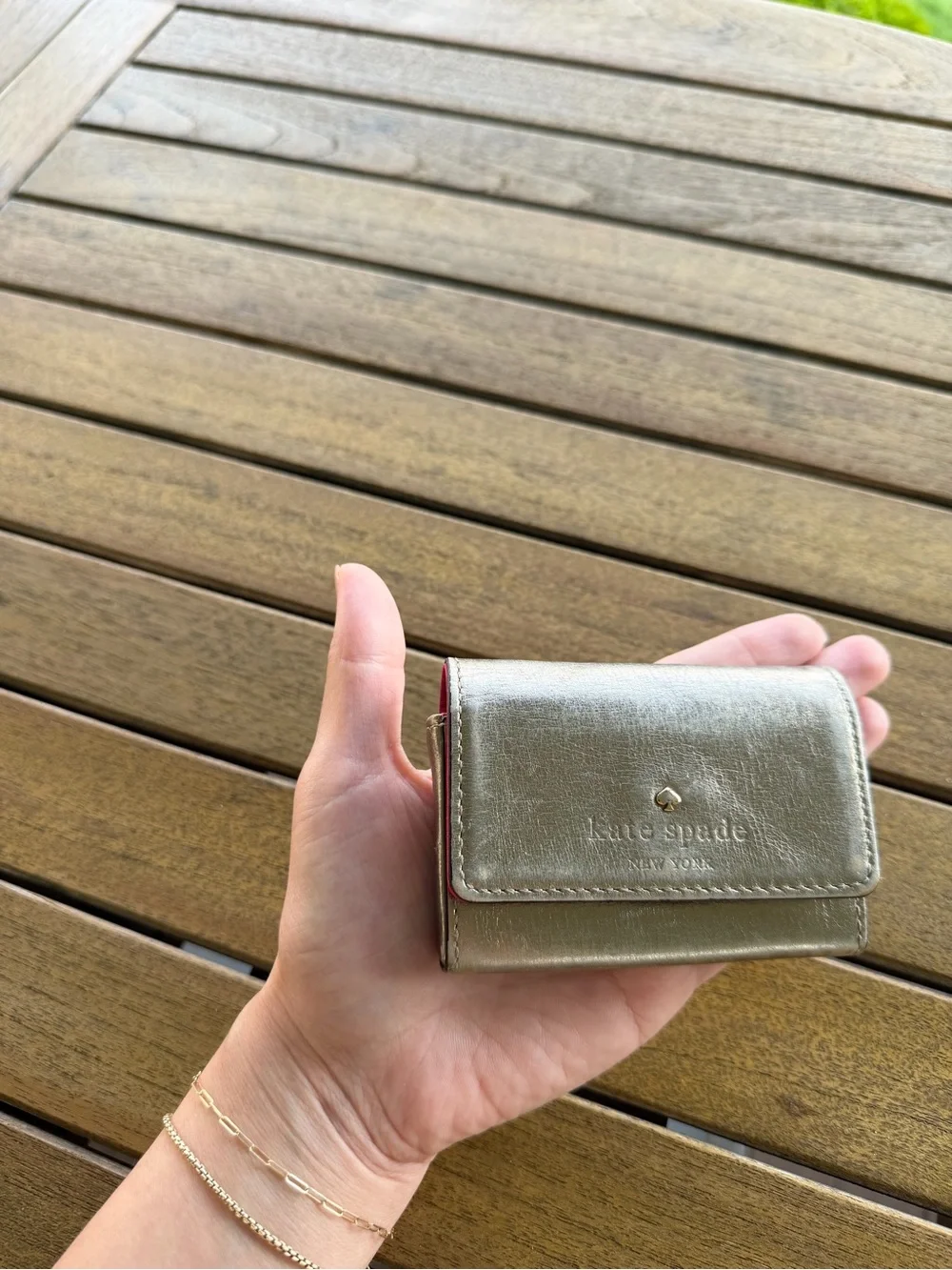 Kate Spade New York Small Gold Metallic Leather ID Snap Wallet